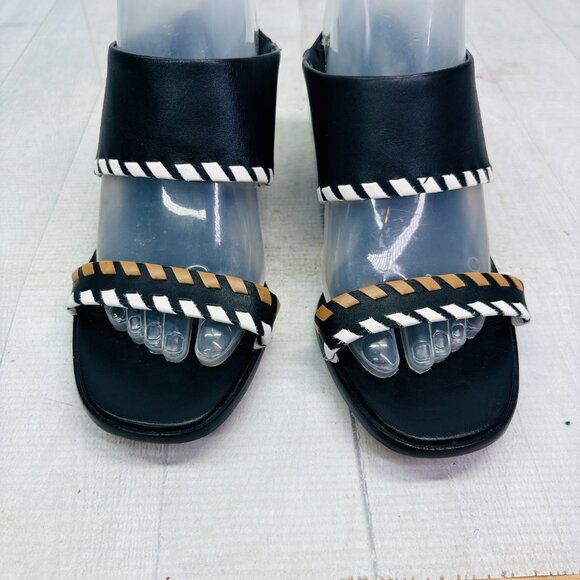 Vince Camuto Kafinny High Heel Sandals Black Tan Strappy Block Heel Size 8.5M 38 - Picture 2 of 12